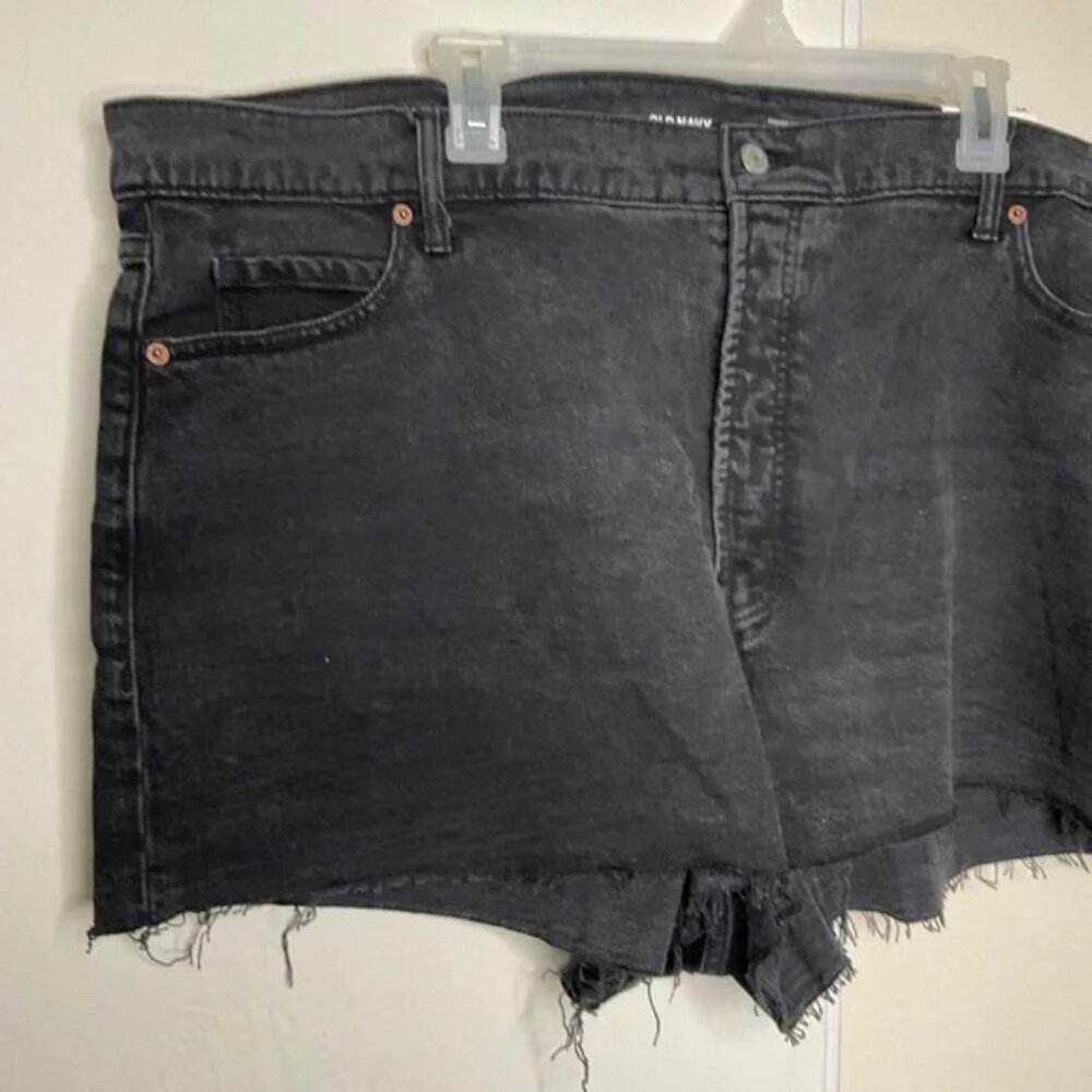Old Navy Size 24 Shorts Black HIGH RISE SKY HI A-LINE CUT OFF Button Fly NWT